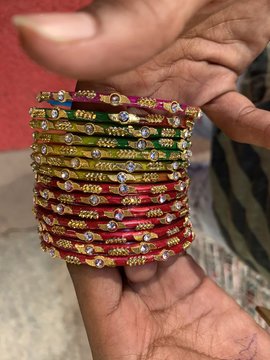 Vertical shot of Indian churi bangle set