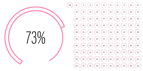 Set of circular sector percentage diagrams meters from 0 to 100 ready-to-use for web design, user interface UI or infographic - indicator with pink