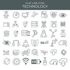 Technology icon. Flat line technology icon set vector design