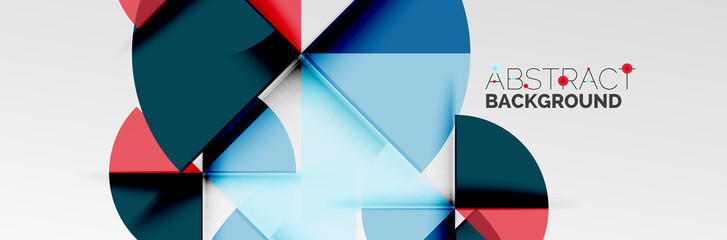 Bright color circles, abstract round shapes and triangles composition with shadow effects. Vector modern geometric design template