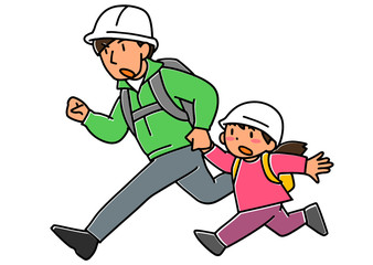 災害時に避難する父親と女の子
