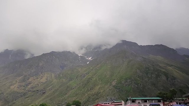 View of the mountains covered by clouds at Badrinath, Uttarakhand, India