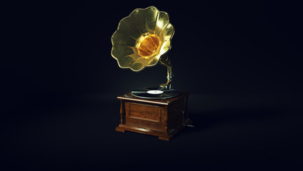 Vintage Gramophone Wooden an Brass Record Player	