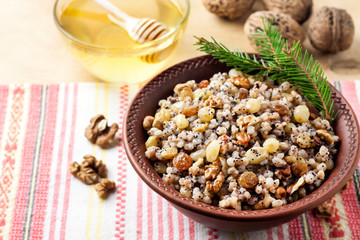 Kutia or kutya is a ceremonial grain dish with sweet gravy traditionally served by Eastern Orthodox Christians