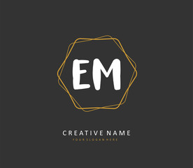 E M EM Initial letter handwriting and signature logo. A concept handwriting initial logo with template element.