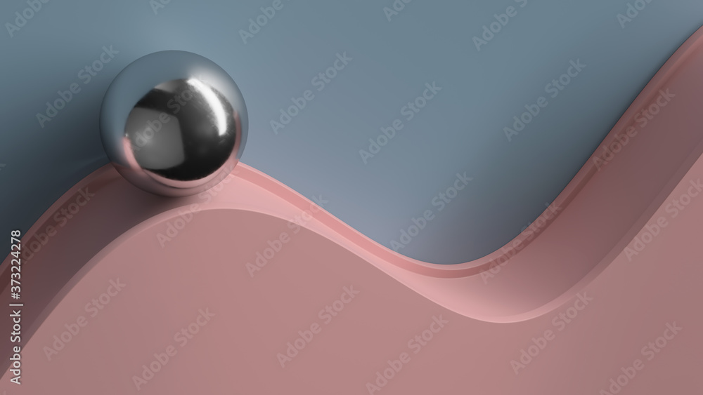 Poster abstract 3d render. metall ball on the wavy geometry. minimal abstract composition.