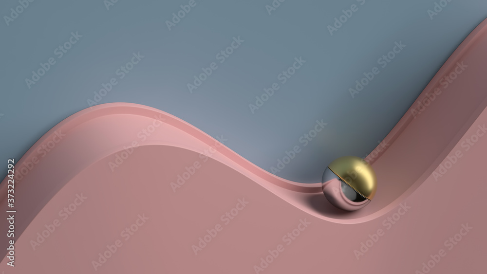 Poster abstract 3d render. metall ball on the wavy geometry. minimal abstract composition.