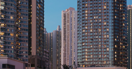 Fototapeta na wymiar Hong Kong apartment building at sunset time