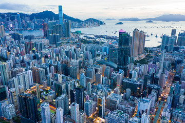Top down view of Hong Kong city at night
