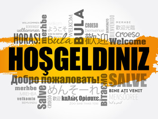 Fototapeta premium Hosgeldiniz (Welcome in Turkish) word cloud in different languages, conceptual background