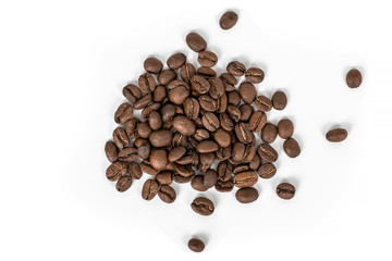 Roasted coffee beans on a white background