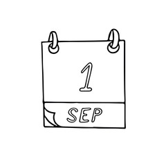 calendar hand drawn in doodle style. September 1. knowledge day, school, first bell, date. icon, sticker, element, design. planning, business holiday