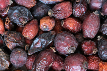 Food background of dried rose hips