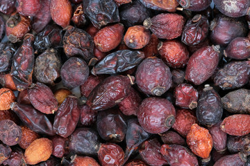 Food background of dried rose hips