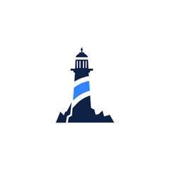 Lighthouse on the island of the middle of the sea for logo design illustration