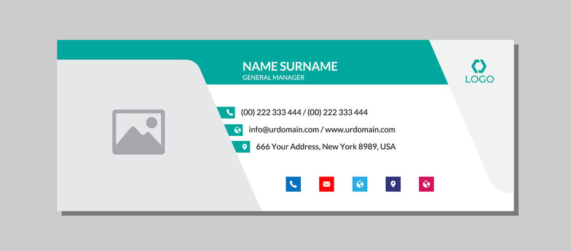 Modern corporate email signature template with an author photo place minimal layout