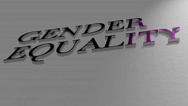 Gender equality 60 FPS video footage by falling letters and moving light, 3D animation of rendering illustration