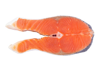 Salmon steak isolated on white background, top view