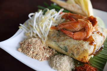 Local Thai food pad thai fried noodle with shrimp