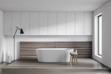 Naklejka na ściany i meble White and wooden bathroom with tub
