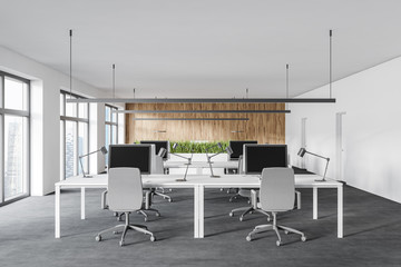 White and wooden open space office