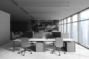 Fototapeta na wymiar Panoramic black marble open space office