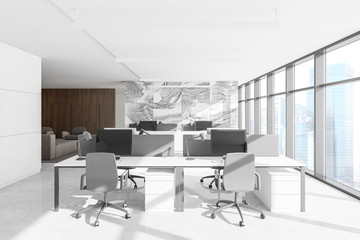 Panoramic white marble open space office