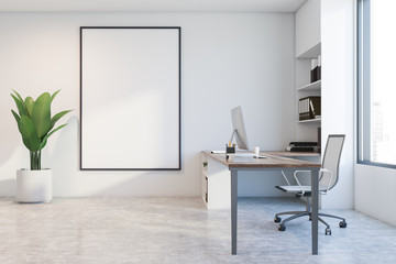 Fototapeta na wymiar White CEO office interior with poster