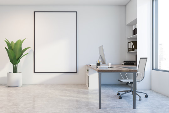 White CEO office interior with poster
