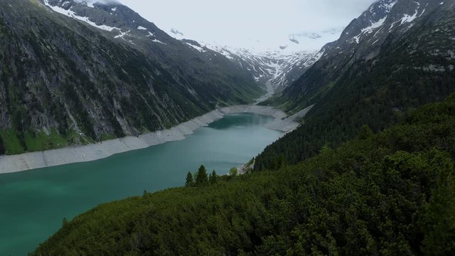Beautiful aerial view of Schlegeisspeicher lake in Zillertal Tirol, Austria