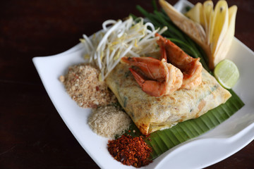 Local Thai food pad thai fried noodle with shrimp