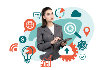 Woman with tablet and startup sketch