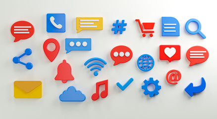 Social Media Icons Set 3D Rendering
