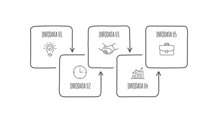 Doodle process infographic with 5 options. Hand drawn icons. Thin line illustration