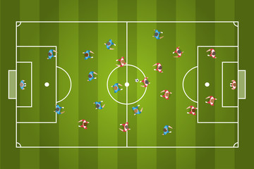 Football stadium and soccer team. Top view. Soccer field with the players. View from above. Soccer championship background.  © Алексей Шпадарук