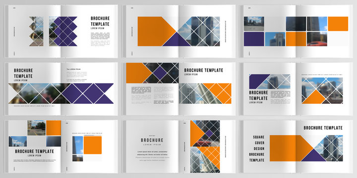 3d realistic vector layout of cover mockup templates for bifold square brochure, cover design, book design, brochure cover. Abstract design project in geometric style with squares and place for photo.