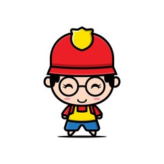 kawaii character firefighter design illustration
