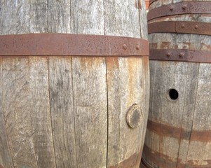 old wooden barrels background texture