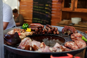 BBQ with sausages on the grill