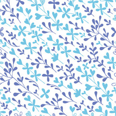 Vector blue and purple simple leaves seamless pattern print background.