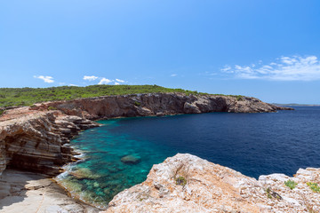 Beautiful panoramic view of the bay Sa Galera. Ibiza, Balearic Islands, Spain