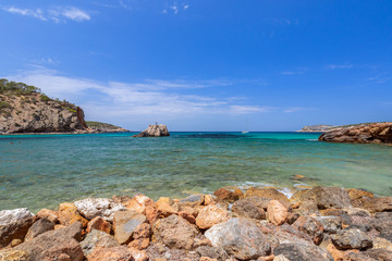 Panoramic view of the bay Cala Xarraca. Ibiza, Balearic Islands, Spain