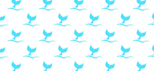 Dolphin or dolfin seamless pattern background. Shark fin sign. Vector dolphins tail on water. Animal icons. Cartoon fish swimming in the sea or ocean wave.