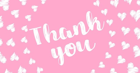 Thank You Card. Hand Written Lettering for Title, Heading, Photo Overlay, Wedding Invitation, Thank You Message. Heart shaped frame with thank you words, elegant thank you card