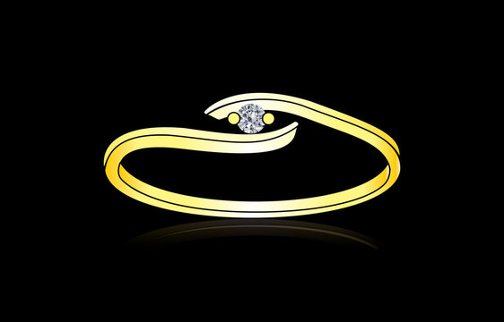 Single Solitaire 2 Prong Diamond Ring With Both Side Holding Curve Yellow Gold Band