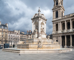 Paris, France: Fountain of Saint Sulpice in winter