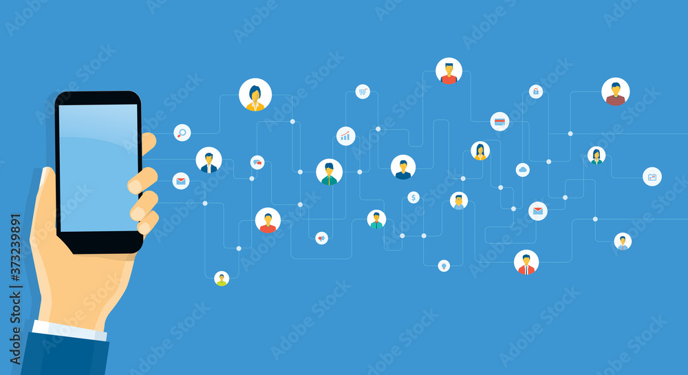 Aufkleber flat vector abstract social network connection for online business background and working with mobile technology communication concept