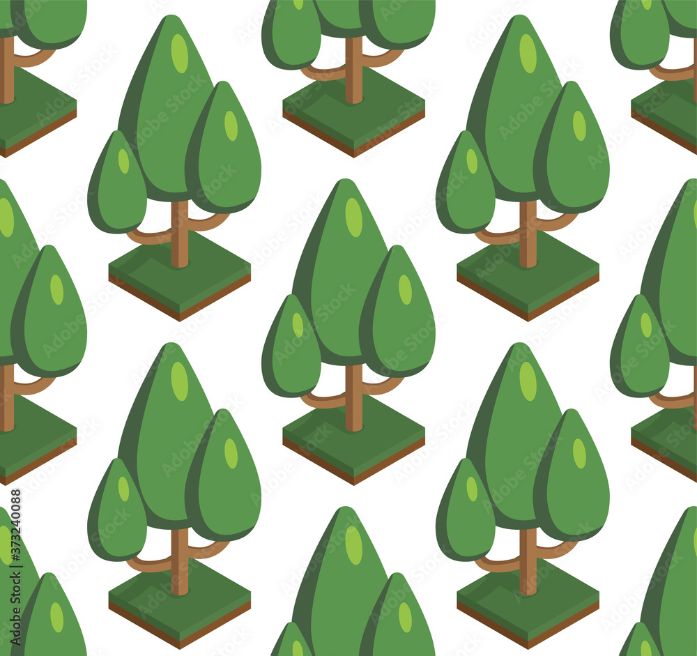 Poster seamless vector pattern in trees isometric. forest on a white background