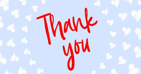 Thank You Card. Hand Written Lettering for Title, Heading, Photo Overlay, Wedding Invitation, Thank You Message. Heart shaped frame with thank you words, elegant thank you card