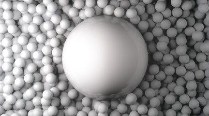 3D rendering, Abstract pile of white balls with big and small size, shiny reflection, blank space for copy, lighting from left side, sphere shape background concept. 